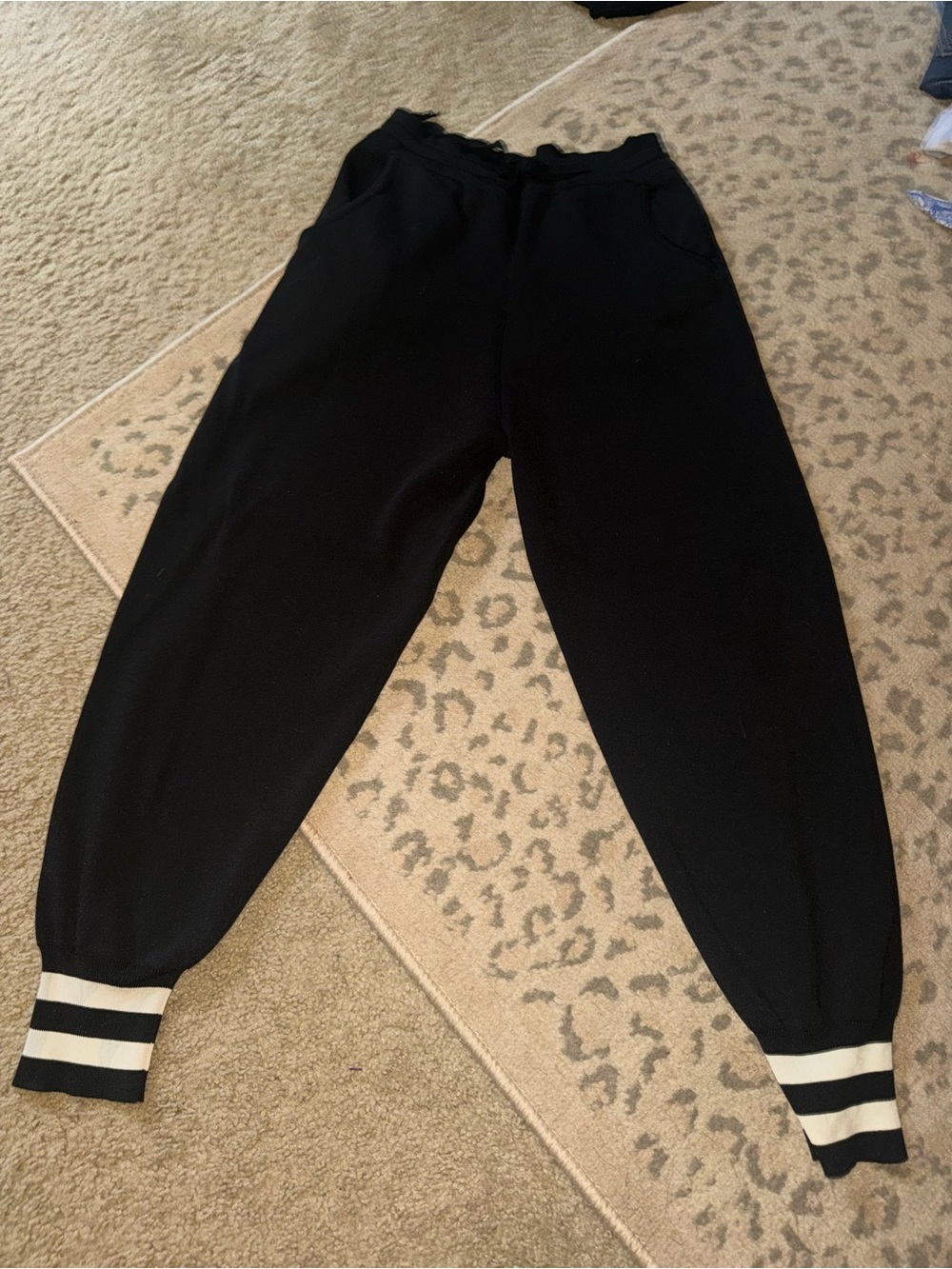 Stella McCartney Black Jogger Pants with Stripe Cuffs